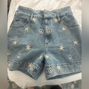 Sandro Blue Denim Shorts with Daisy Embroidery